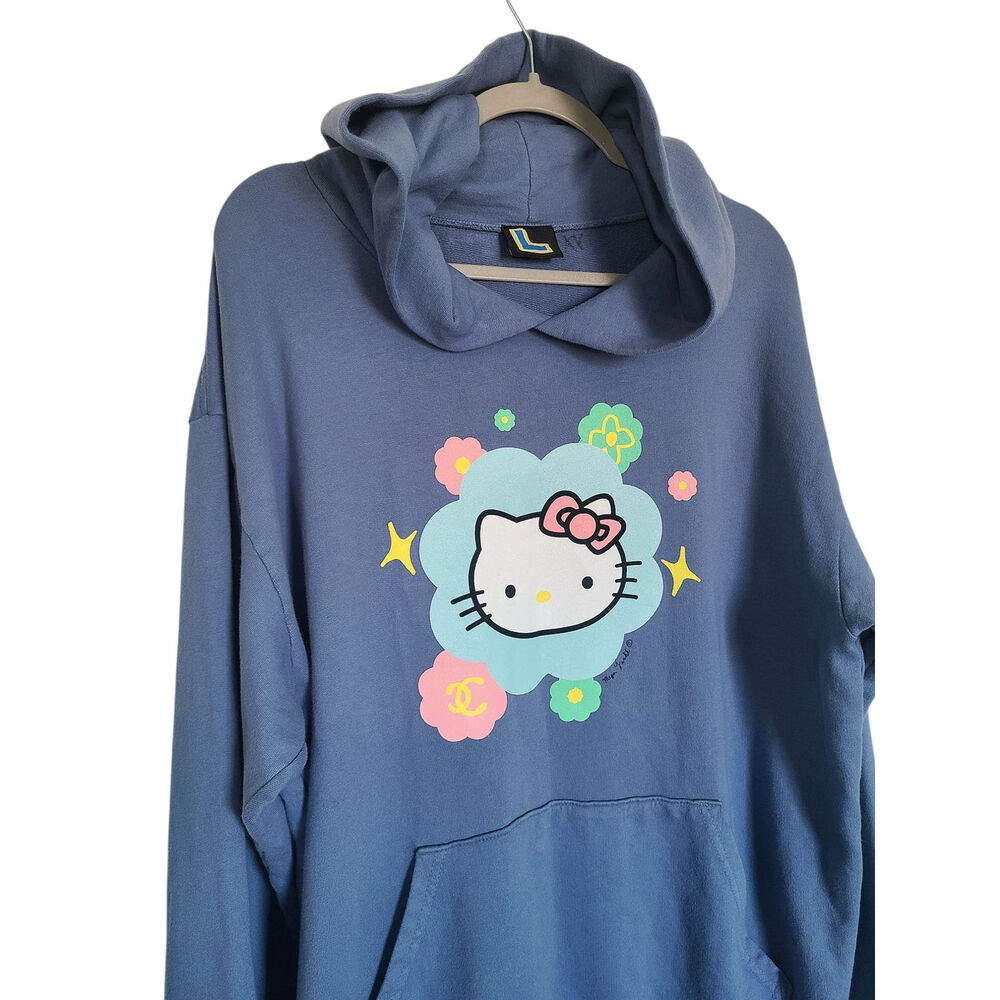 Mega Yacht Hello Kitty Blue Graphic Logo Hoodie Size L - Picture 3 of 8